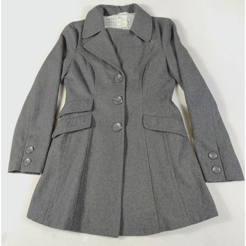 Tulle Coat Womens Large Gray Wool Overcoat Pleated‎ Fit Flare Button Front Lined